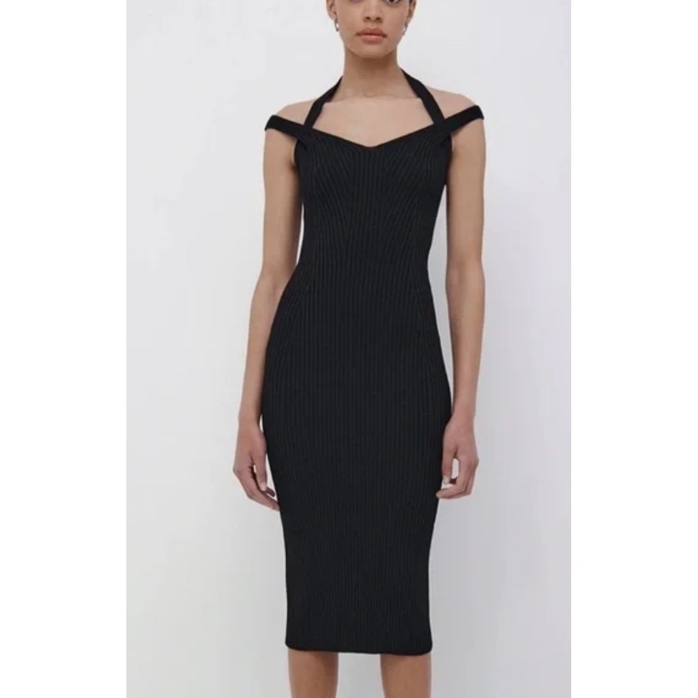 Jonathan Simkhai Black Miriam Midi Dress Ribbed‎ Knit Bodycon Size Medium